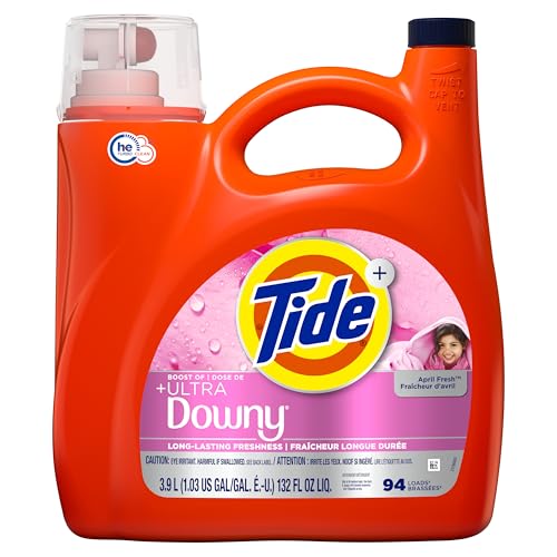 Tide plus Downy Liquid Laundry Detergent Soap, April Fresh Scent, HE Compatible, 94 Loads, 132 fl oz (Packaging May Vary)