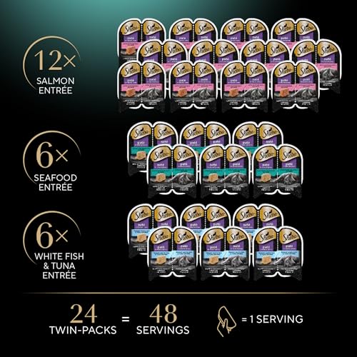 Sheba Perfect Portions Wet Cat Food Pate with Sustainable Salmon, Signature Seafood Entree, and Tender Whitefish and Tuna Entree Variety Pack, 2.6 oz. Twin Pack Trays (24 Count, 48 Servings)