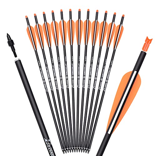 Carbon Crossbow Bolts 16 18 20 Inch Hunting Archery Arrows with 4" Vanes Replaced Arrowhead Tip (Pack of 12)