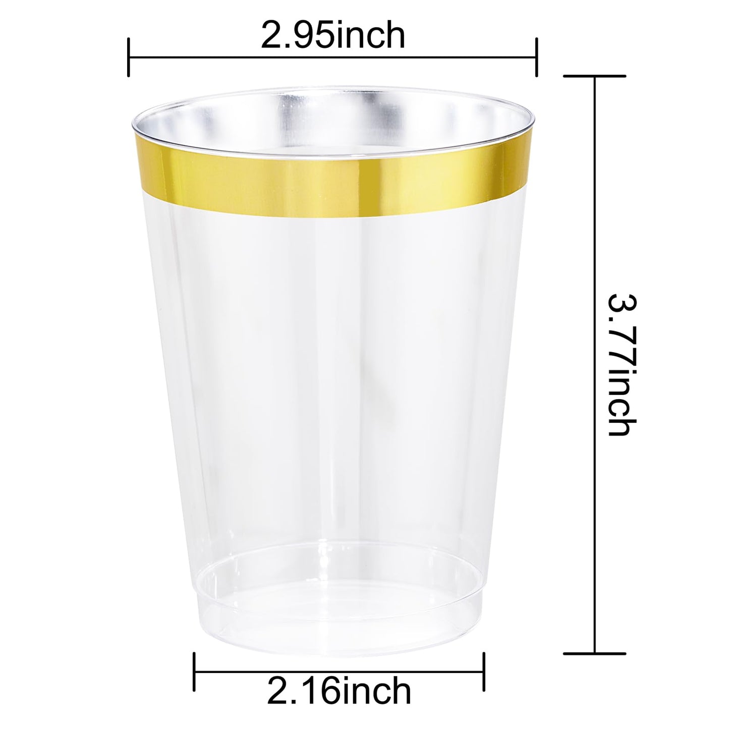 I00000 200 Pack Gold Plastic Cups, 9 Oz Elegant Clear Plastic Cups Gold Rimmed Disposable Wine Glasses Fancy Disposable Party Cups Wedding Cups Drinking Tumblers Plastic Cocktail Glasses with Gold Rim