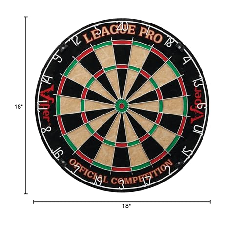 Viper League Pro Regulation Bristle Steel Tip Dartboard Starter Set with Staple-Free Bullseye, Radial Spider Wire, High-Grade Sisal with Rotating Number Ring, Chalk Cricket Scoreboard, Steel Tip Darts
