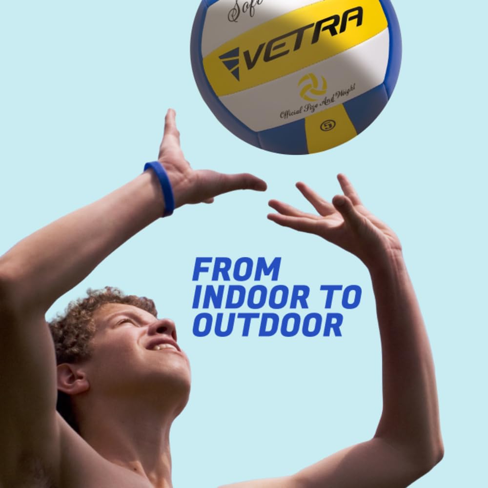 VETRA Volleyball Soft Touch Volley Ball Official Size 5 Yellow/Blue/White Outdoor Indoor Beach Gym Game Ball New (Yellow/Blue/White)