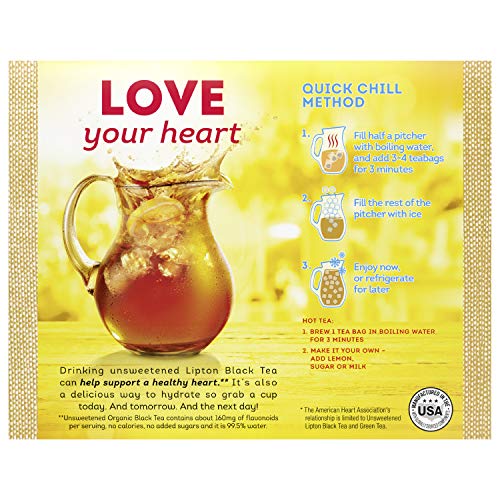 Lipton Organic Tea Bags Tastes Great Hot or Iced Organic Black Tea Can Help Support a Healthy Heart 5.74 oz 72 Count, Pack of 5