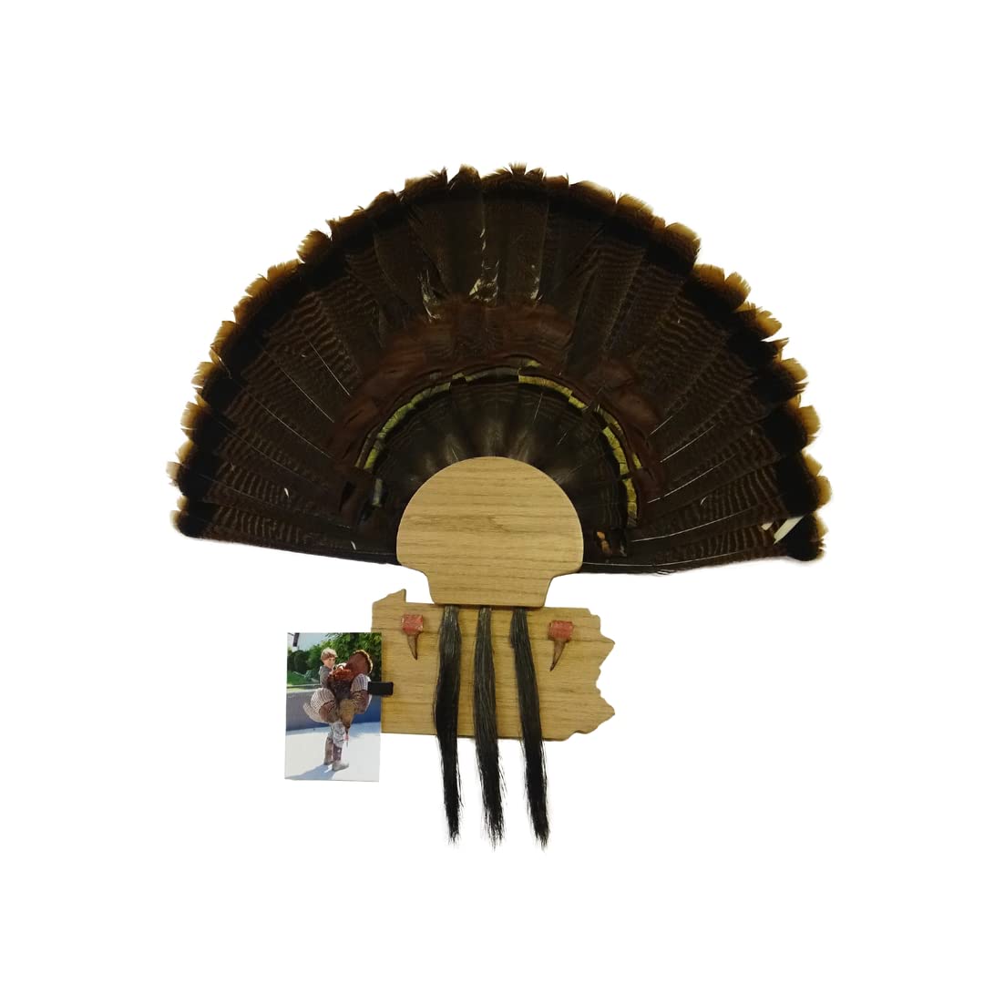 Esh Turkey Fan Mount Kit - Customized State Turkey Tail Mounting Plaque - Natural Oak Wood - Standard