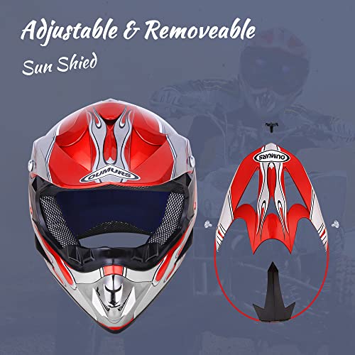 Adult Motocross Dirt Bike Helmet with Goggle, Gloves & Mask - DOT/FMVSS-218 Off-Road Motorcycle & ATV Helmet with Adjustable Sun Visor