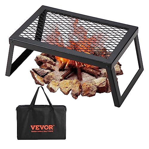 VEVOR Folding Campfire Grill, Heavy Duty Steel Mesh Grate, 22.4" Portable Camping Grates Over Fire Pit, Camp Fire Cooking Equipment with Legs Carrying Bag, Grilling Rack for Outdoor Open Flame Cooking