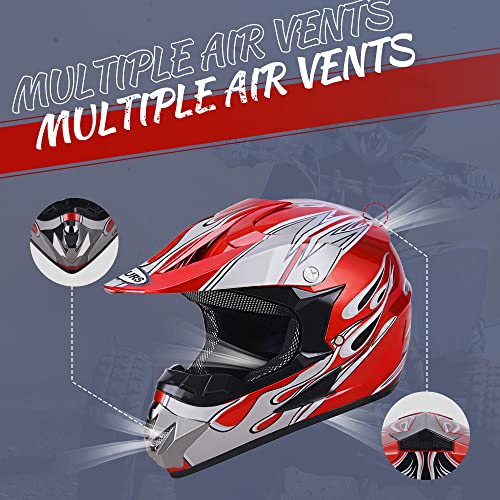 Adult Motocross Dirt Bike Helmet with Goggle, Gloves & Mask - DOT/FMVSS-218 Off-Road Motorcycle & ATV Helmet with Adjustable Sun Visor