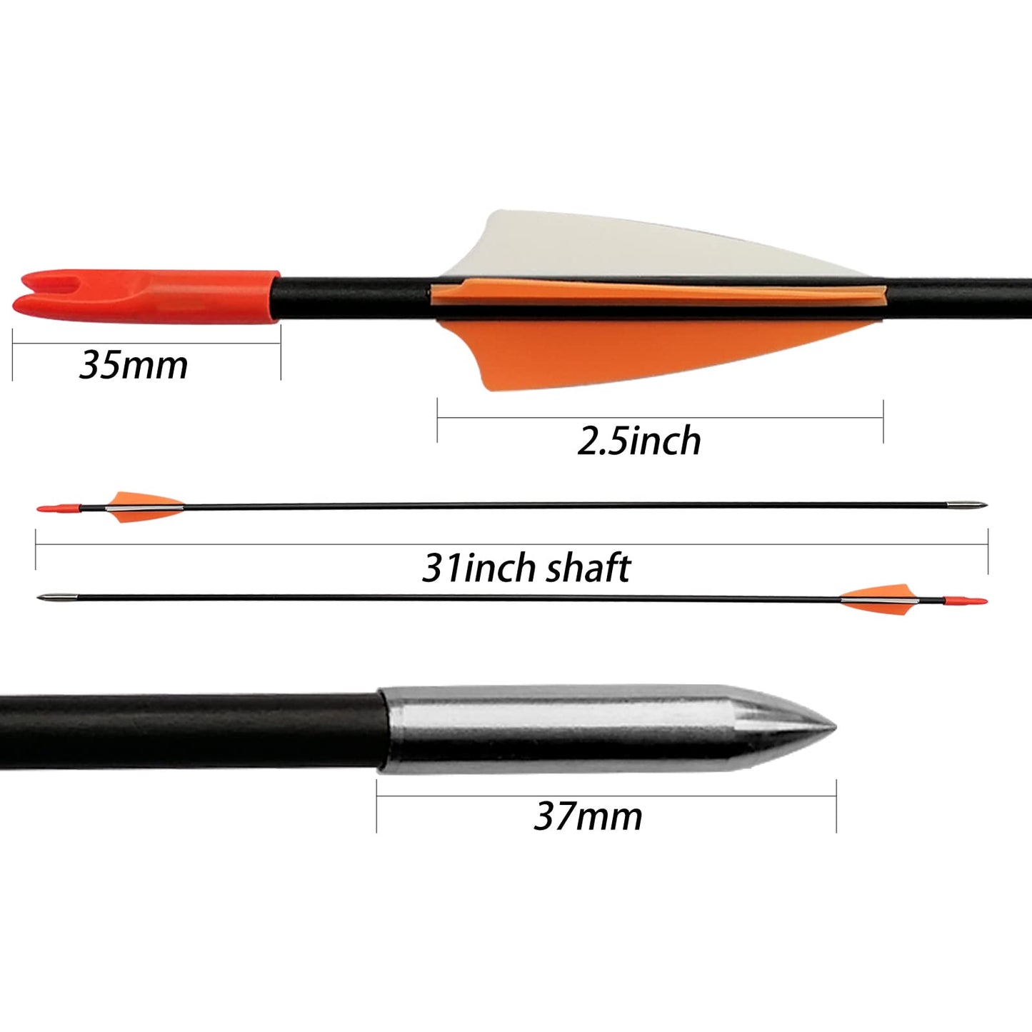 31" Fiberglass Arrows Archery Training Practice Target Arrows with Durable Shaft Blunt Tip for Kids Youth or Beginners for Recurve Bow Long Bow