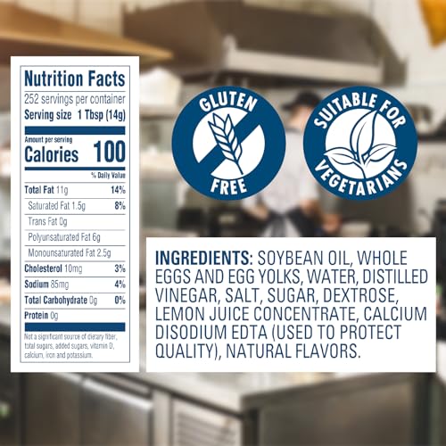 Hellmann's Extra Heavy Mayonnaise Jar, Extra Egg Yolk, Condiment for Sandwiches, Salads, Mayo Made with 100% Cage Free Eggs, Gluten Free 1 gallon 128 oz, Pack of 1