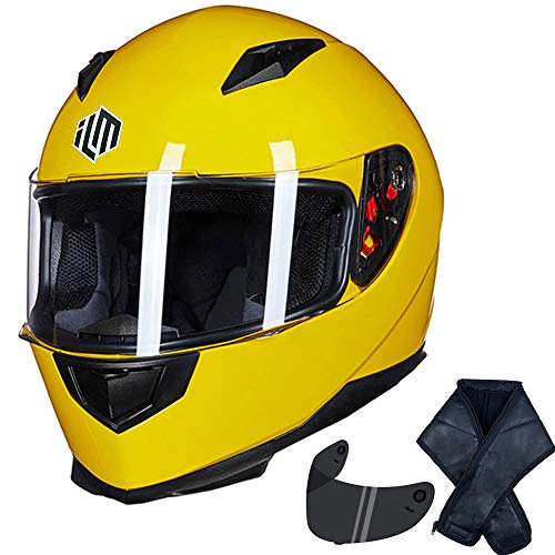 ILM Full Face Motorcycle Street Bike Helmet with Removable Winter Neck Scarf + 2 Visors DOT Model-JK313