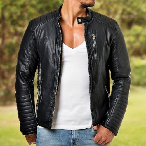 DECIMAL Men's Black Genuine Lambskin Leather Biker Jacket VINTAGE REAL BROWN MOTORCYCLE JACKETS FOR MEN