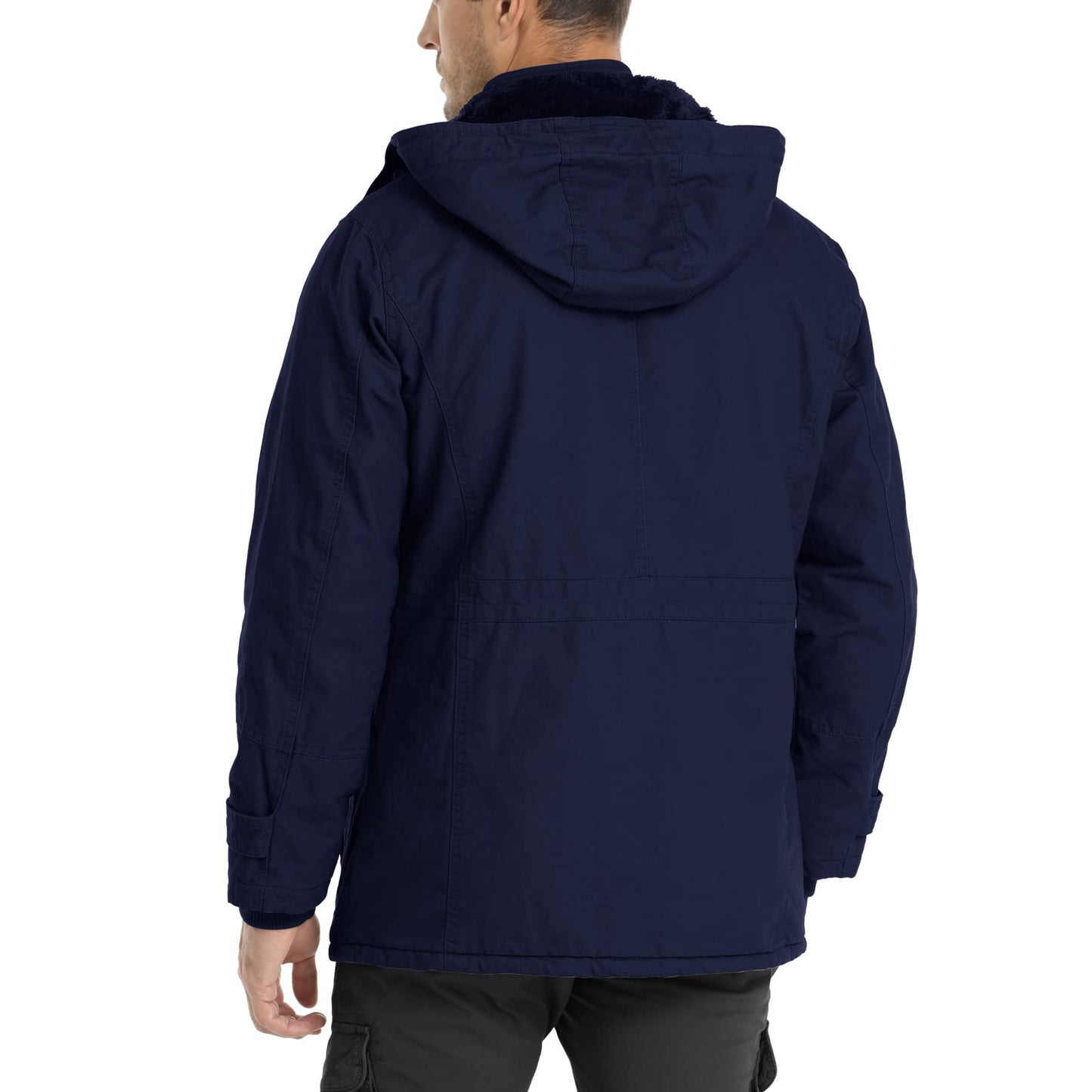 CHEXPEL Men's Thick Winter Jackets with Hood, Fleece Lining, Cotton Military Work Jackets with Cargo Pockets, Outwear
