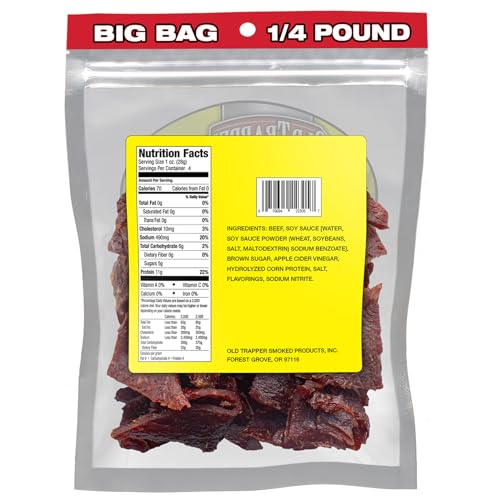 Old Trapper Beef Jerky, Old-Fashioned 10-Ounce Bag, Tender Meat Snacks for Lunches or Between Meals, 11 Grams of Protein, Zero Grams of Fat, and 70 Calories per Ounce (Pack of One)
