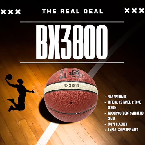 GX TOUR+ Shadow Pro Series 3800 Basketball, Size 7, Competition Grade, Orange and Cream, Soft Leather Cover Durable Butyl Bladder. Adult Size 7, 28.5 inches.
