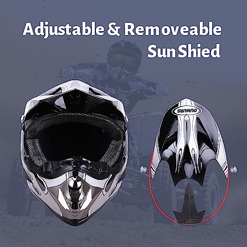Adult Motocross Dirt Bike Helmet with Goggle, Gloves & Mask - DOT/FMVSS-218 Off-Road Motorcycle & ATV Helmet with Adjustable Sun Visor