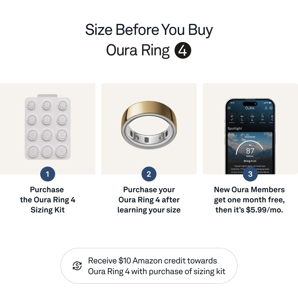 Oura Ring 4 - Gold - Size 9 - Smart Ring - Unique Sizing, Not Standard US Ring Sizes - Size First - Sleep Tracking Wearable - Heart Rate - Fitness Tracker - Up to 8 Days of Battery Life