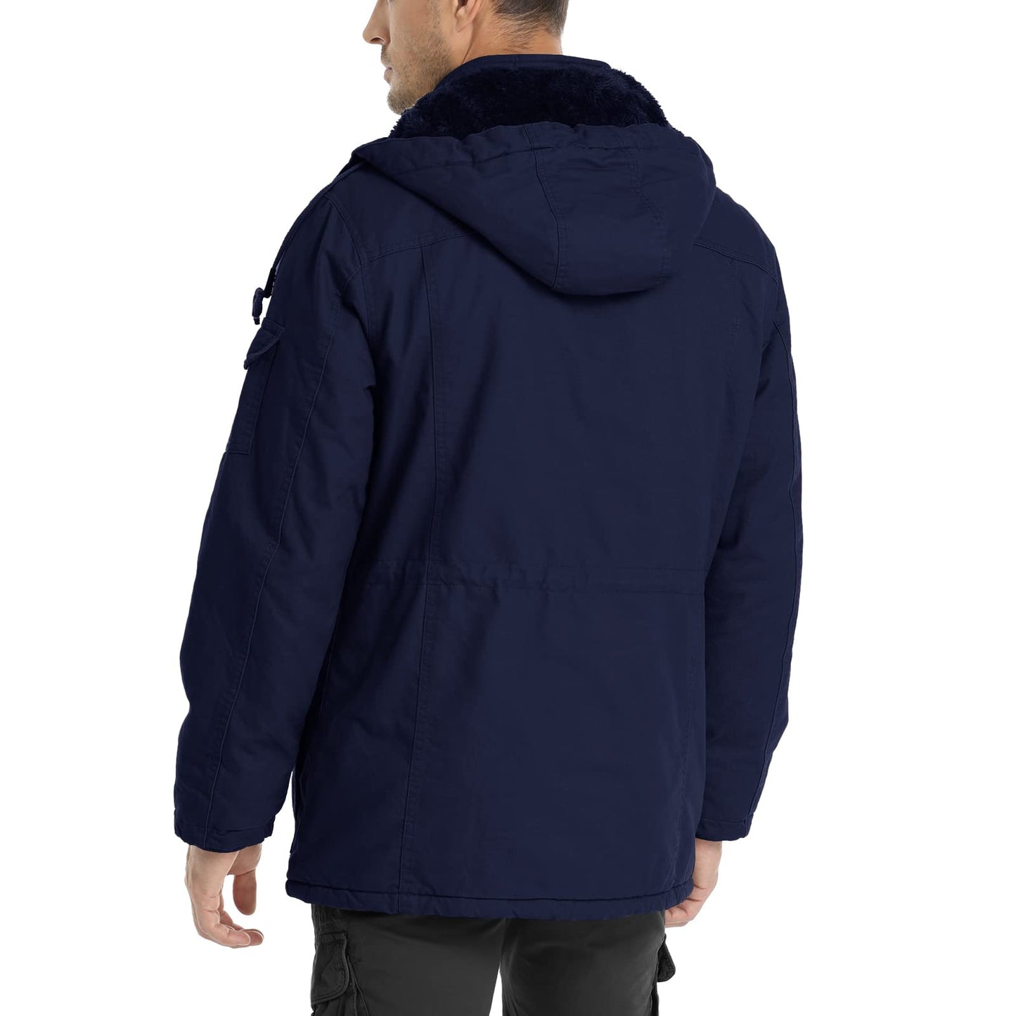 CHEXPEL Men's Thick Winter Jackets with Hood, Fleece Lining, Cotton Military Work Jackets with Cargo Pockets, Outwear
