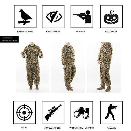 EAmber Ghillie Suit Gilly Hunting Suits Pants 3D Leaf Camo Camouflage Coveralls Youth Adult Lightweight Clothes