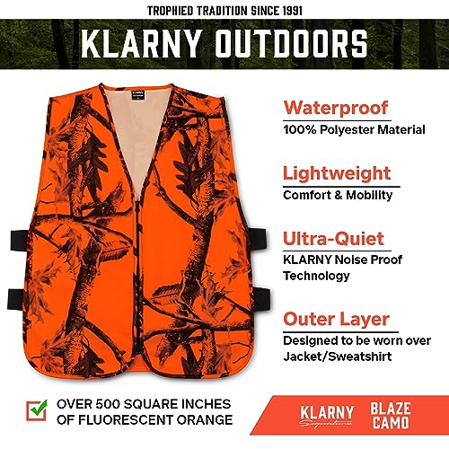 Klarny Orange Safety Vest, High-Visibility, Waterproof Deer and Bow Hunting Gear, Quiet Hunter Vests and Hunting Accessories