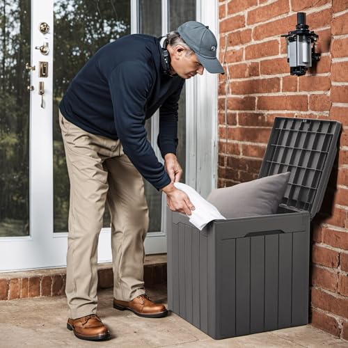 Devoko 100 Gallon Waterproof Large Resin Deck Box Indoor Outdoor Lockable Storage Container for Patio Furniture Cushions Garden Tools (100 Gallon, Black)