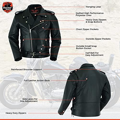 Daniel Smart Men Motorcycle Leather Jacket Black Economy Biker Leather Jacket with inside inside