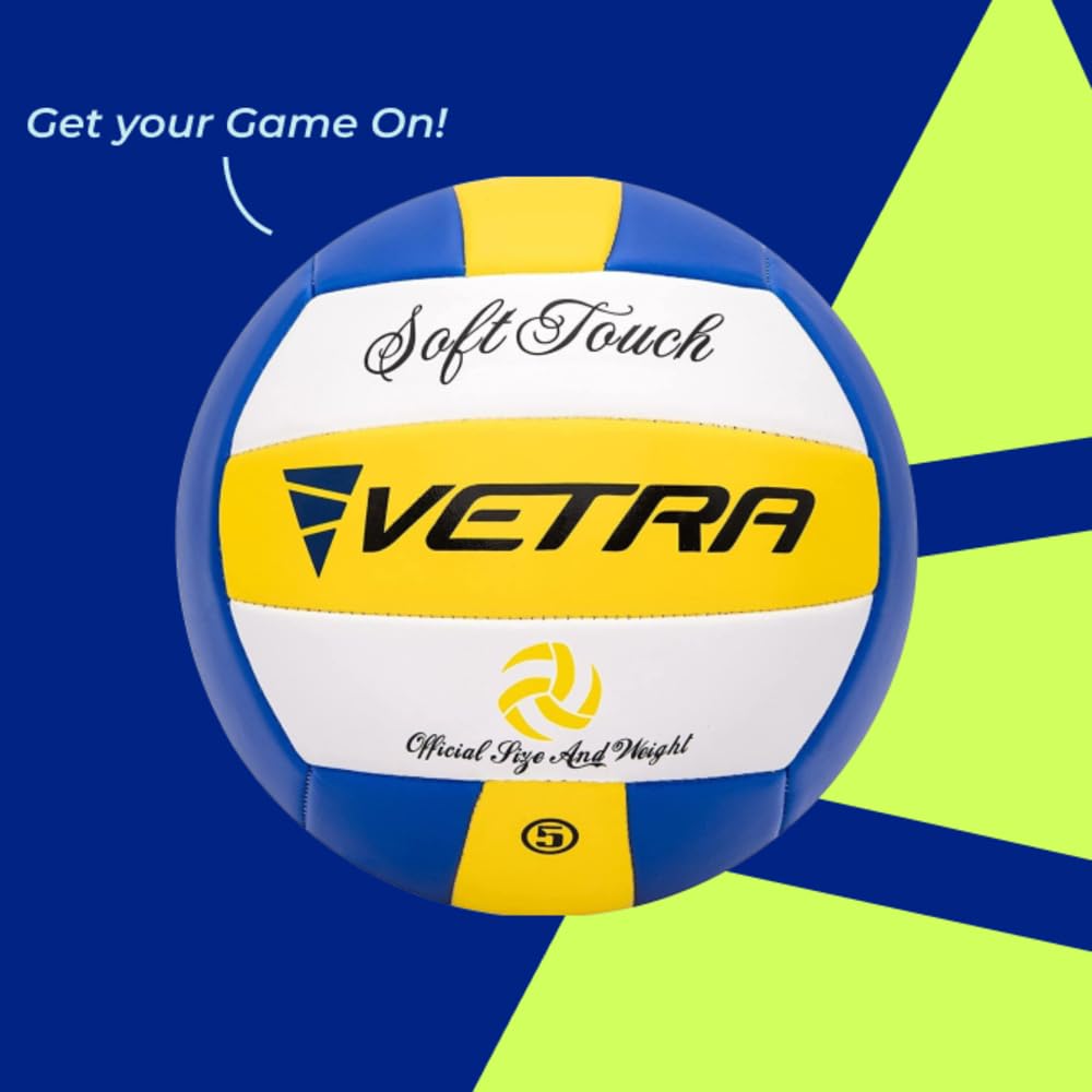 VETRA Volleyball Soft Touch Volley Ball Official Size 5 Yellow/Blue/White Outdoor Indoor Beach Gym Game Ball New (Yellow/Blue/White)