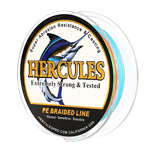 HERCULES Cost-Effective Super Cast 8 Strands Braided Fishing Line 10LB to 300LB Test for Salt-Water,109/328/547/1094 Yards(100M/300M/500M/1000M),Diam.#0.12MM-1.2MM,Hi-Grade Performance,Variety Colors