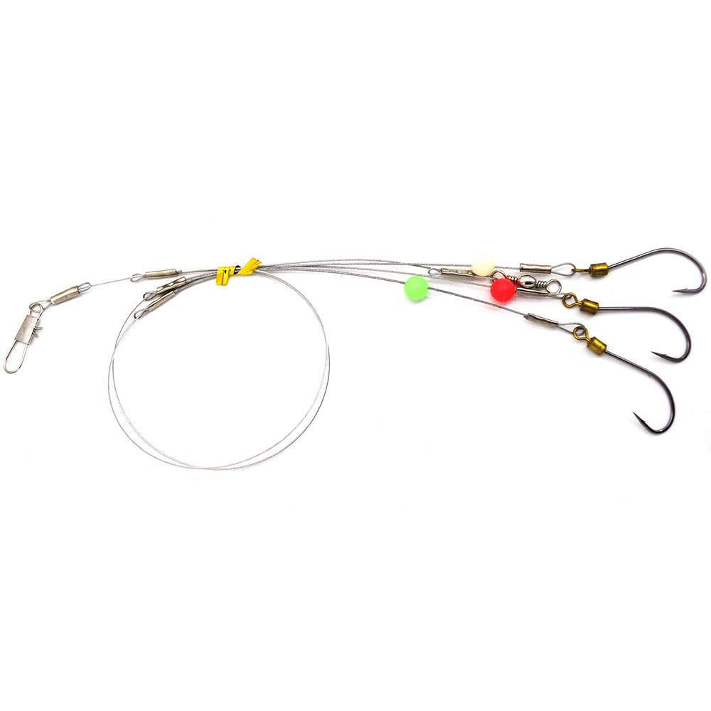 Fishing Hook with Leader,5 Hooks Fishing Rig-7 Strands Nylon Coated Fishing Leader with Swivle,Snap,Hooks
