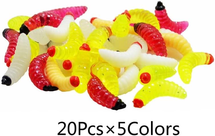 OriGlam 100pcs Soft Silicone Maggot Worm, Soft Artificial Bread Worm Fishing Lure, Biomimetic Earthworm Lures Worm Fishing Lures Simulation Bait Fake Worm