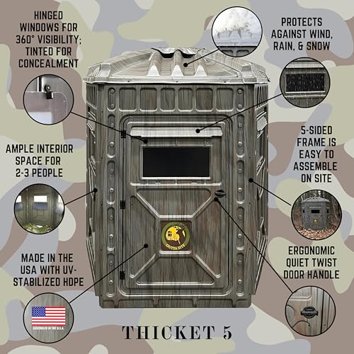Outta Site Hunting Blind – 4 & 5 Sided High Density Plastic Hunting Blind – 1-2 & 2-3 Person Hard-Sided Ground Blind for Deer, Turkey Hunting – 360 Views – Arctic Snow Camo, Habitat Olive, Thicket Oak