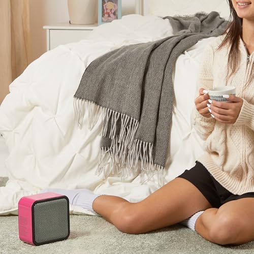 Amazon Basics Ceramic Space Heater, Mini Heater for Office Desk, Portable Tent Heater for Camping (Indoor Use), 500 W, With Tip-Over Protection, Lightweight (1.4 LBS), Black, 5.8"D x 3.4"W x 6"H