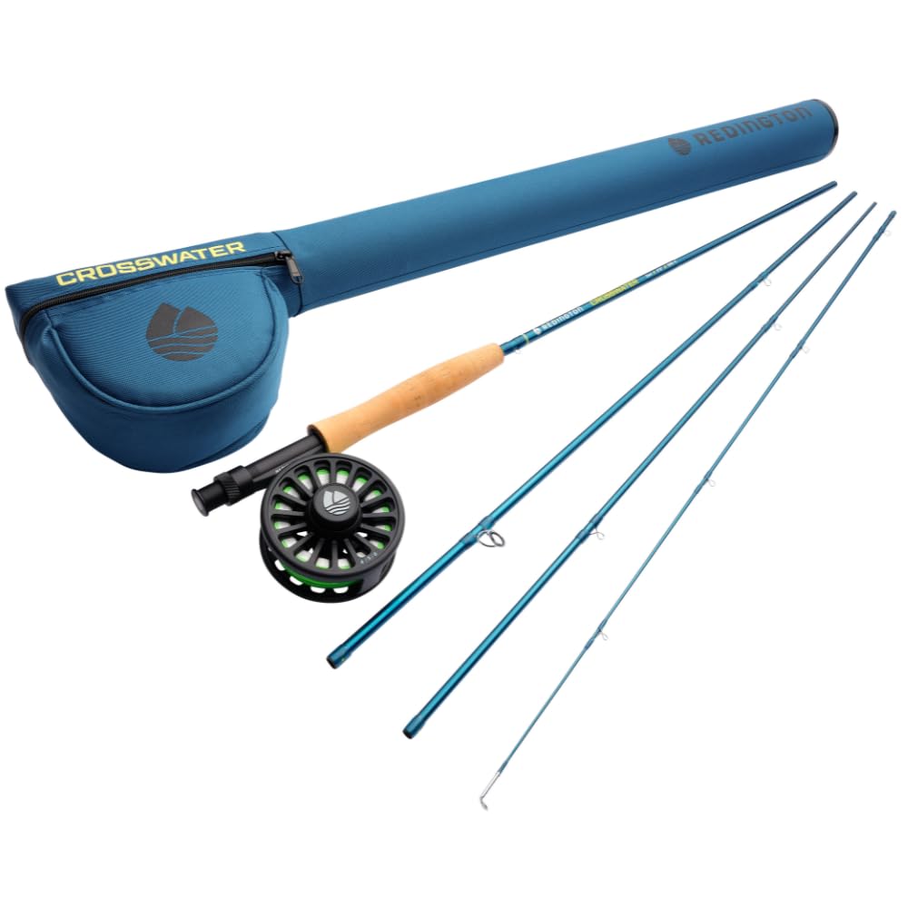 Redington Crosswater Fly Fishing Outfit – 4-Piece Fly Rod with Crosswater Reel, Rio Mainstream WF5F Fly Line & Zippered Travel Case – Complete