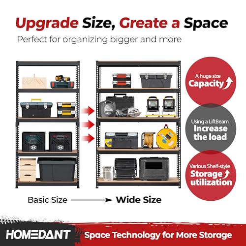 HOMEDANT 5 Tier Laminated Boltless Heavy Duty Garage Storage Adjustable Wide Size Metal Shelving Unit Utility Rack Shelves Organization Multipurpose Shelf Shed Warehouse 47.7"W x 24.1"D x 71.3"H 2Pack