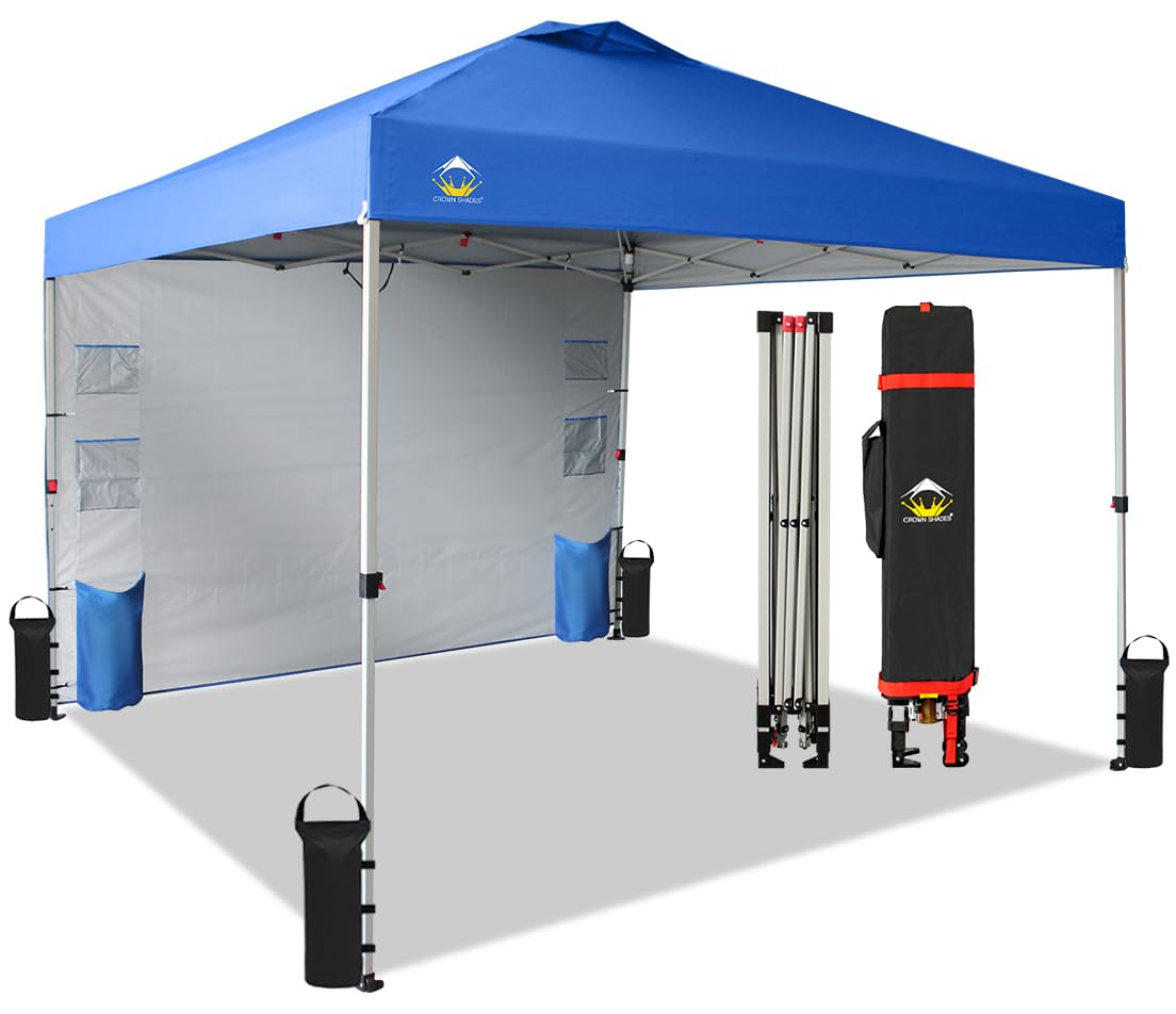 CROWN SHADES Canopy Tent 10x10 Pop Up Canopy Outdoor Shade with Pockets Sidewall, Easy Up Sun Shelter with One Person Set Up Center Lock, Portable Instant Camping Beach Canopy Tents, Forest Green