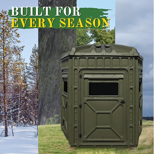 Outta Site Hunting Blind – 4 & 5 Sided High Density Plastic Hunting Blind – 1-2 & 2-3 Person Hard-Sided Ground Blind for Deer, Turkey Hunting – 360 Views – Arctic Snow Camo, Habitat Olive, Thicket Oak