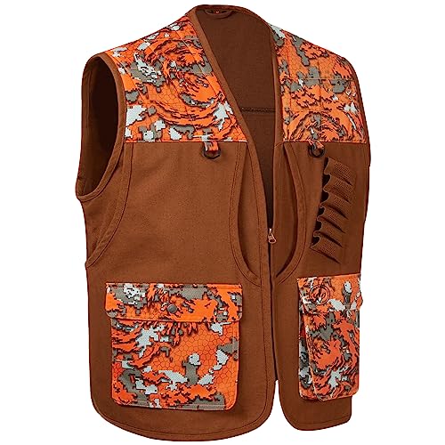 BASSDASH Upland Game Field Water-Resistant Bird Hunting Vest with Multi Pockets Brown/Orange Men Women FV11