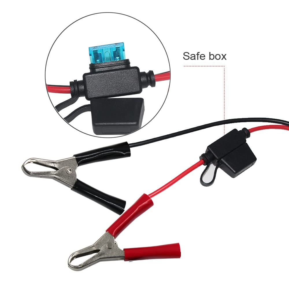 SPARKING 12FT 12V Female Car Socket Extension Cord with Battery Alligator Clips Car Battery Clip-on Extension Cable, 15A Fuse (12FT)