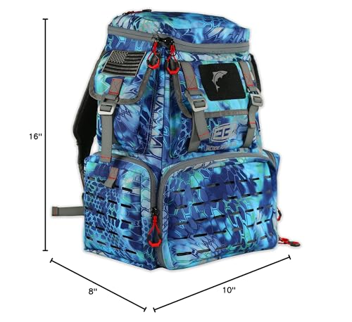 EGO Kryptek Tactical Tackle Box Backpack, Durable Fishing Tool Bag, 1000D Nylon Fabric with PVC Back, Water-Resistant, Multiple Storage Pockets, Laser-Cut Molle Loops, Includes 4 Tackle Trays