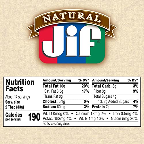 Jif Natural Creamy Peanut Butter Spread and Honey – Contains 80% Peanuts, 16 Ounces