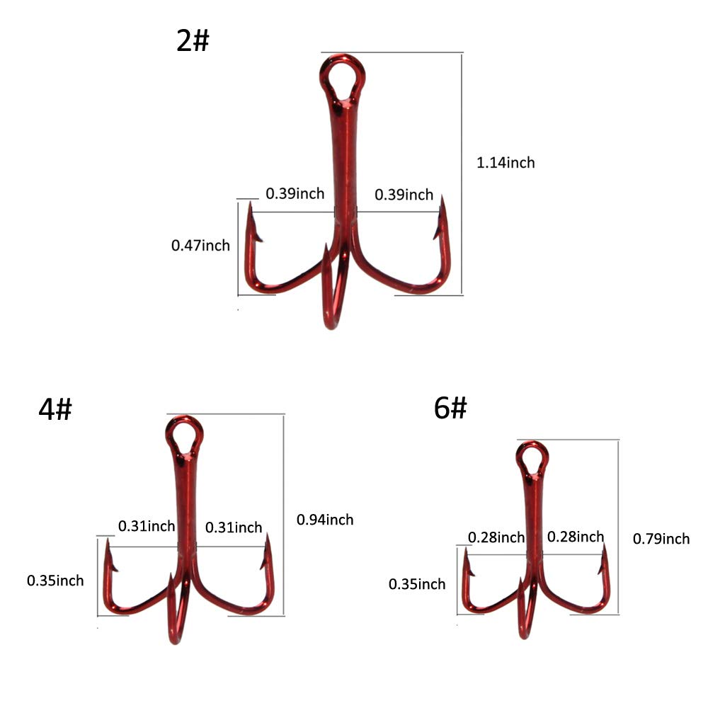 JSHANMEI Fishing Treble Hooks Kit - High Carbon Steel Hooks Strong Sharp Round Bend Treble Fishing Hooks for Hard Bait Lures Saltwater Freshwater Fishing