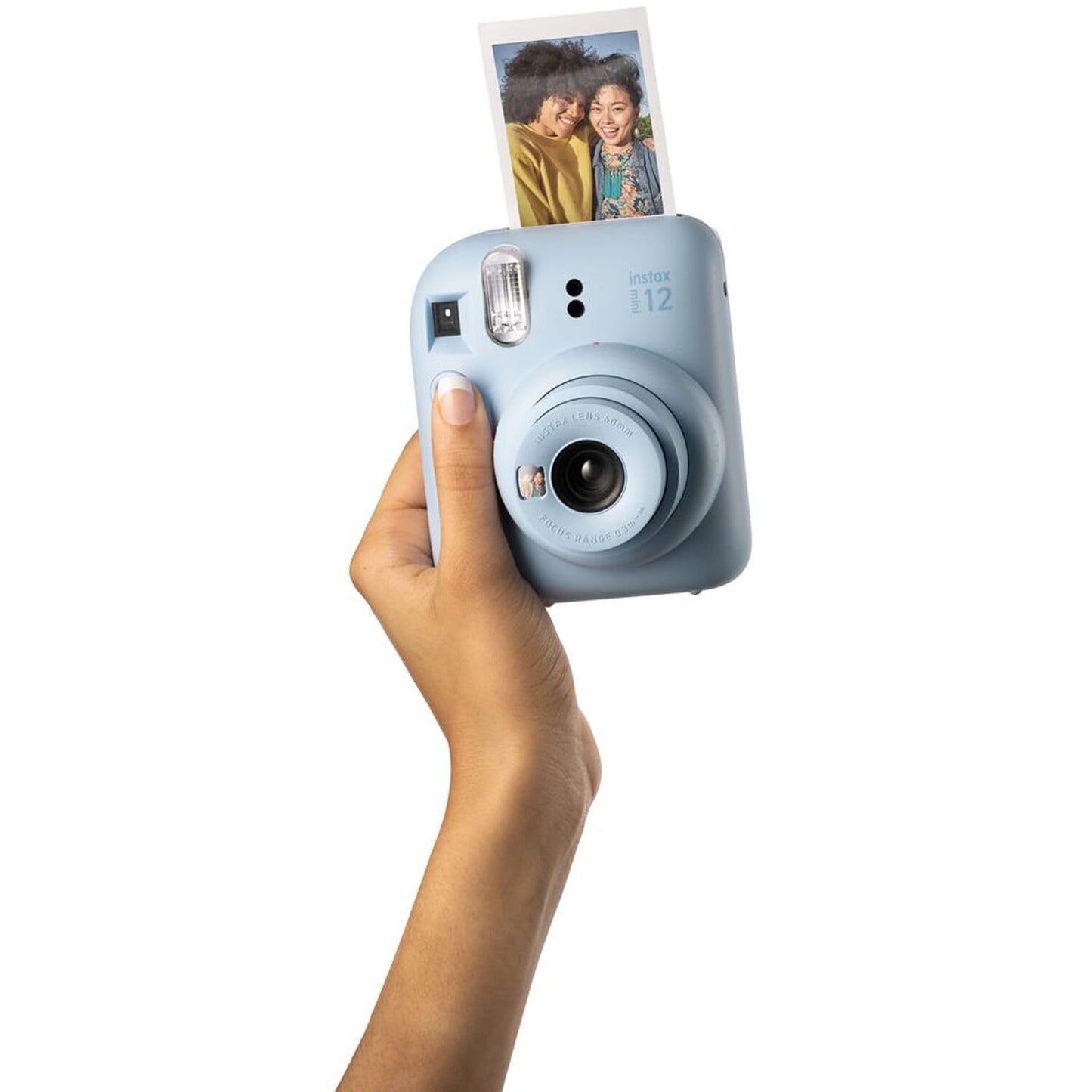 Fujifilm Instax Mini 12 Instant Camera + MiniMate Accessory Bundle & Compatible Custom Case + Fuji Instax Film Value Pack (50 Sheets) Flamingo Designer Photo Album (Pastel Blue)