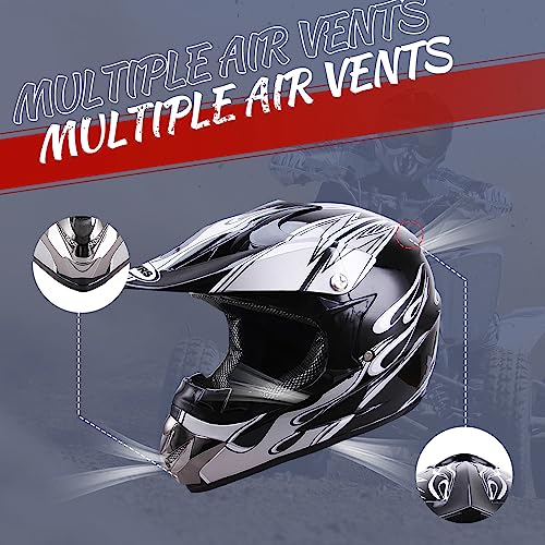 Adult Motocross Dirt Bike Helmet with Goggle, Gloves & Mask - DOT/FMVSS-218 Off-Road Motorcycle & ATV Helmet with Adjustable Sun Visor