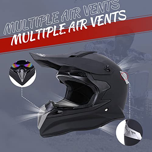 Adult Motocross Dirt Bike Helmet with Goggle, Gloves & Mask - DOT/FMVSS-218 Off-Road Motorcycle & ATV Helmet with Adjustable Sun Visor