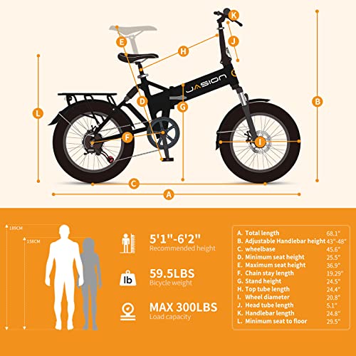 Jasion EB7 2.0 Electric Bike for Adults, 1200W Peak Motor 28MPH Max Speed Folding Ebike, 48V 10AH Removable Battery, 20" Fat Tire with Dual Suspension, 7-Speed Electric Bicycles, UL Certifiled