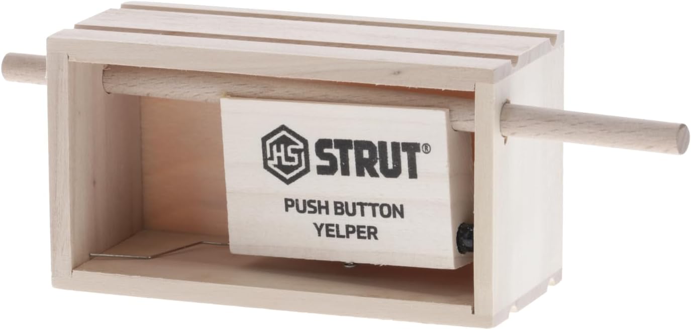 HUNTERS SPECIALTIES HS Strut Push Button Yelper Poplar Walnut Hand Tuned Compact Hunting Realistic Soft Clucks Purrs Tree Talk Wild Turkey Call Brown