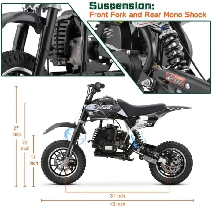 49CC 2-Stroke Gas Power Mini Dirt Bike Dirt Off Road Motorcycle (Red)