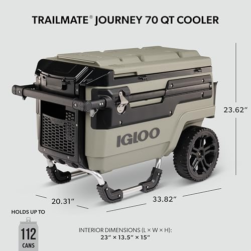 Igloo Premium Trailmate Wheeled Coolers 70 QT, Insulated Portable Cooler with Heavy Duty Wheels, 112 Can Capacity, Leak-Proof Rolling Cooler