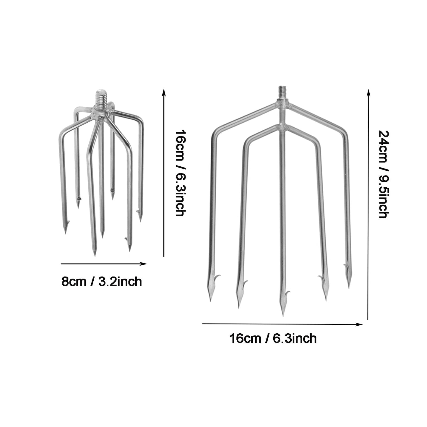 Cyfie Stainless Steel Fishing Gig Gaff Hook with 8mm Screw, Harpoon Hook for Hunting Fish Flounder Frog Gig in Pond River Lake, Capable for Fishing Gaff Gig Pole