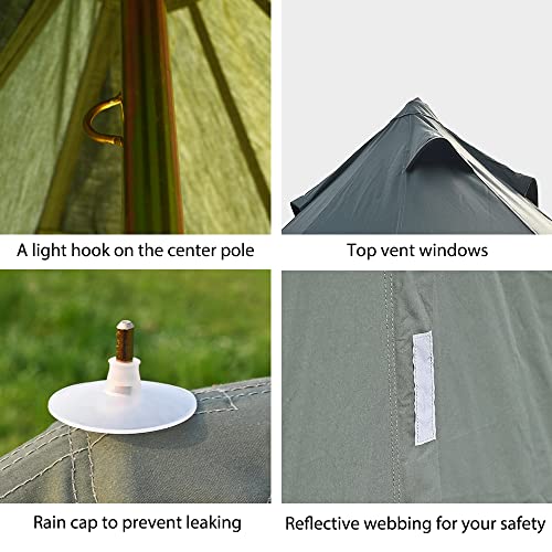Cotton Canvas Bell Tent with Stove Jack, Roomy Yurt for Family Glamping Camping, 4 Season Tent with Zipped Removable Floor