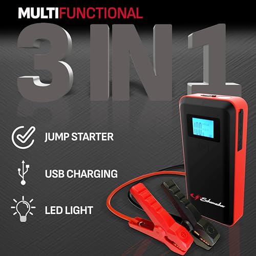 Schumacher Electric 1000 Peak Amp 12V Portable Lithium Car Battery Jump Starter & Power Pack - Lithium Ion Jump Box - with USB Charging & LED Emergency Light - SL1639